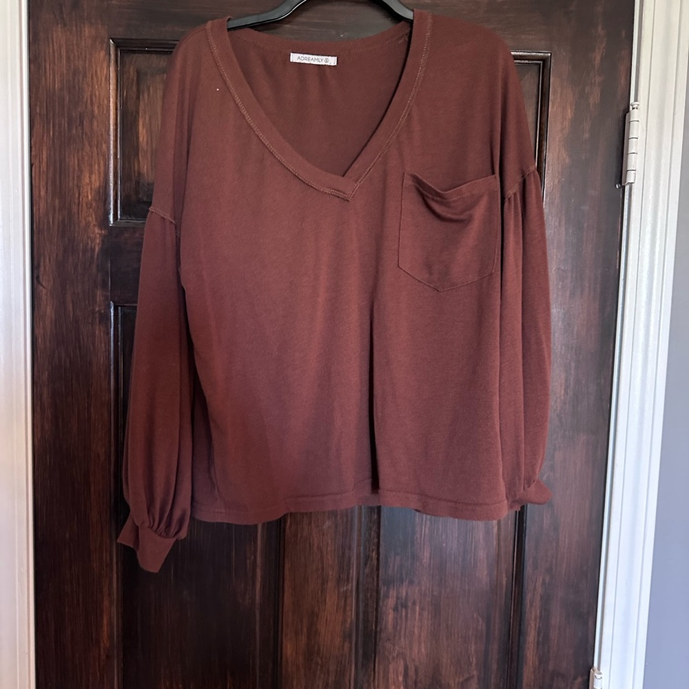 Women's Brown V-Neck Top